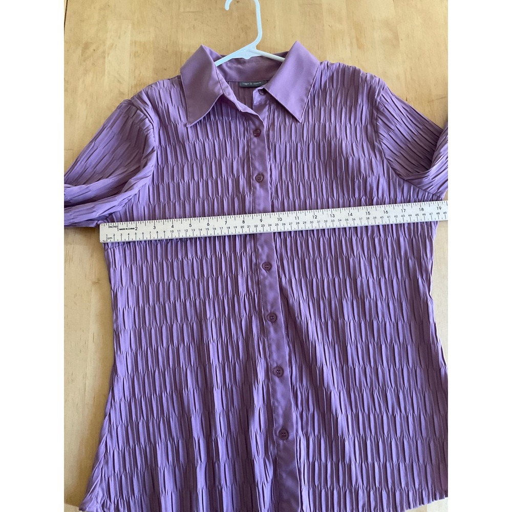 Apt. 9 Stretch Mauve Purple Crinkle Pleated Button Down Blouse 3/4 Sleeve Large - Picture 6 of 9